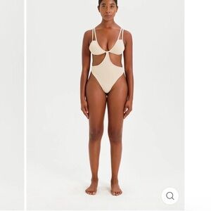 Beige Cutout One-Piece Swimsuit